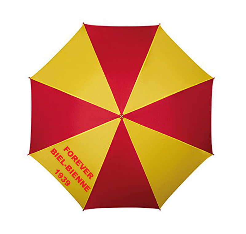 Schirm Gelb Rot mit Druck